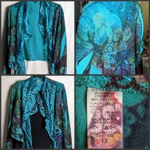 BLEU crop waterfall lace beaded top sweater sz 1X